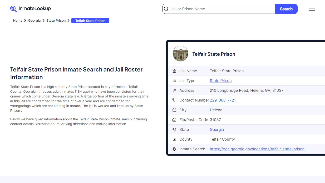 Telfair State Prison Inmate Search - Helena Georgia - Inmate Lookup