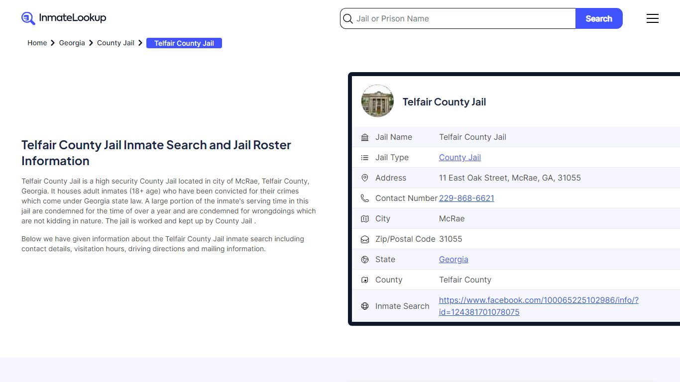 Telfair County Jail (GA) Inmate Search Georgia - Inmate Lookup
